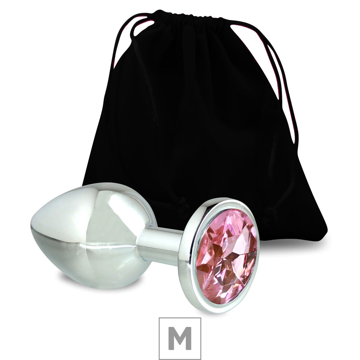 Plug de Metal M Cromado Com Strass 7cm - Pedra Rosa