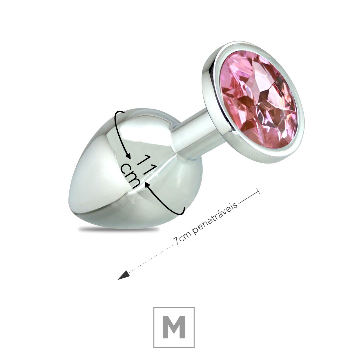 Plug de Metal M Cromado Com Strass 7cm - Pedra Rosa - Imagen 2