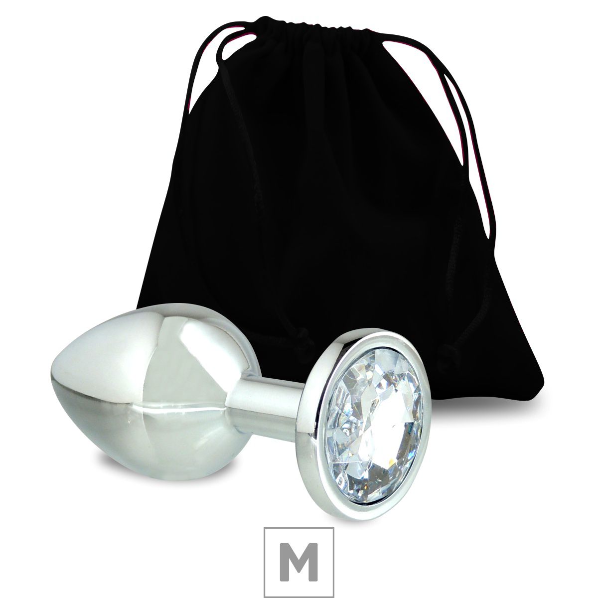 Plug de Metal M Cromado Com Strass 7cm - Pedra Transparente