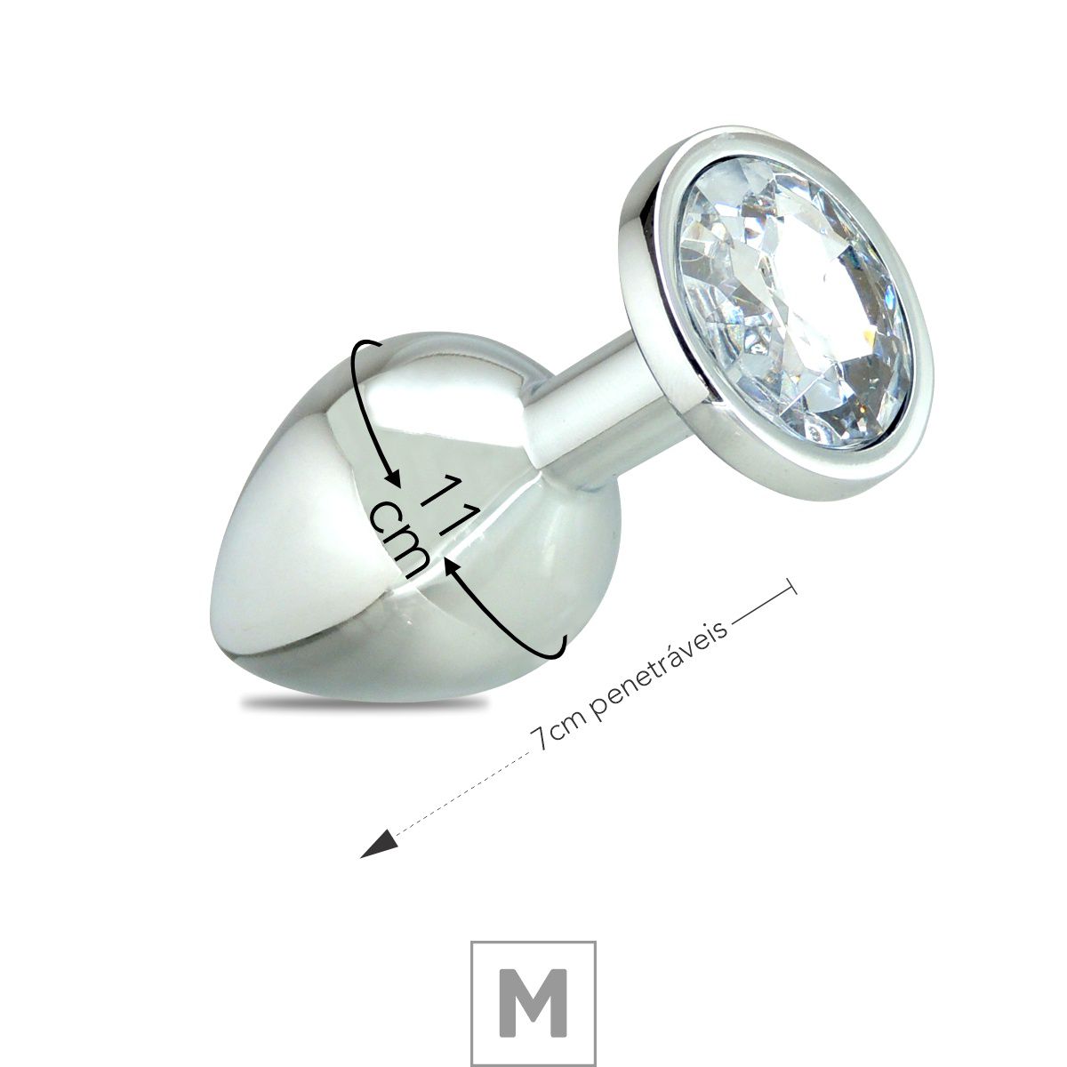 Plug de Metal M Cromado Com Strass 7cm - Pedra Transparente - Imagen 2