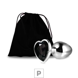 Plug de Metal P Com Pedra Formato de Coração 6cm SI - Pedra Preta