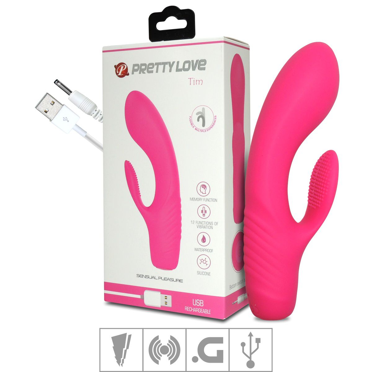 Vibrador de punto G recargable Tim SI con estimulador) - Rosa